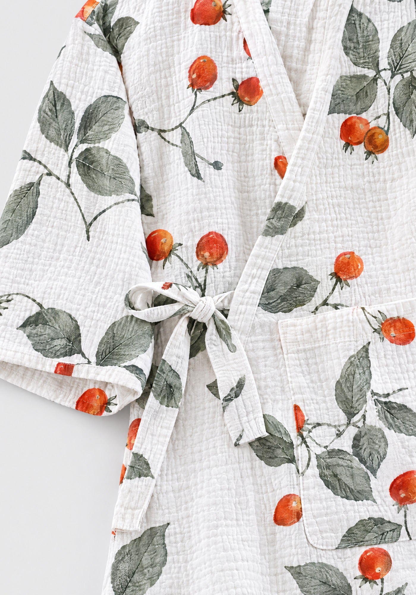 Kimono Pyjama Blanc à Baies Rouges en Coton | Anzu
