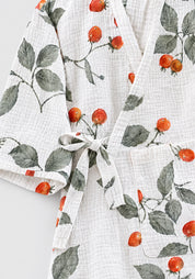 Kimono Pyjama Blanc à Baies Rouges en Coton | Anzu