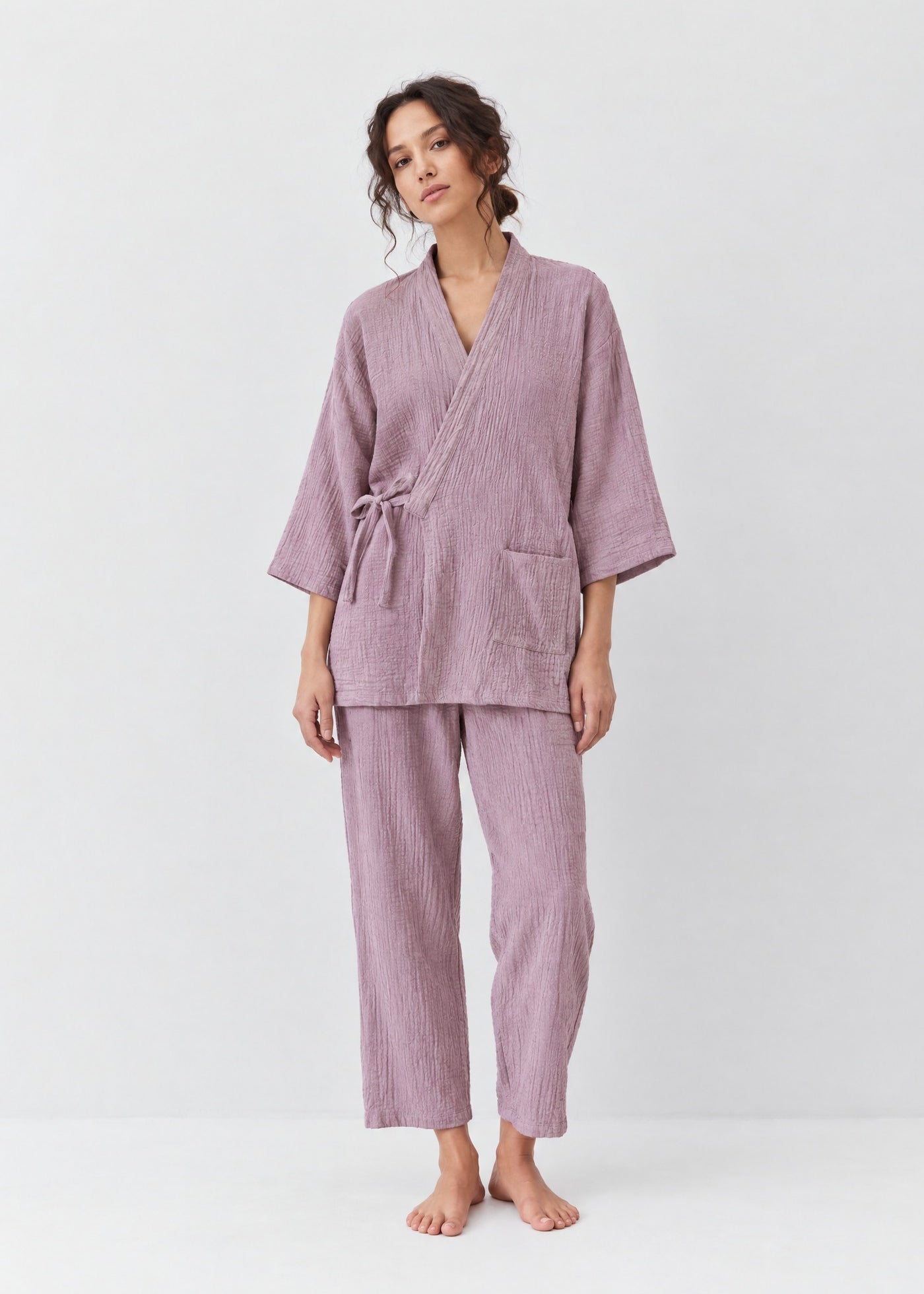 Kimono Pyjama Mauve Poudré en Coton | Mistral