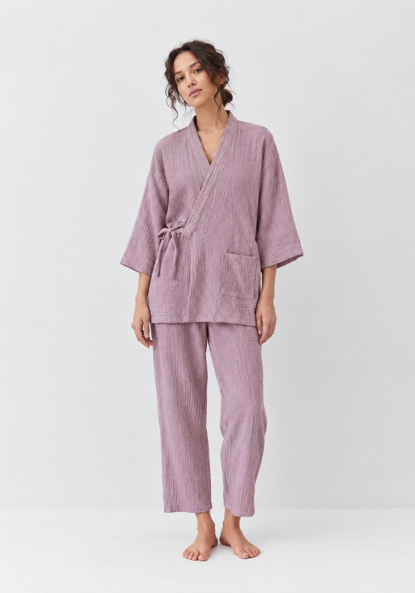 Kimono Pyjama Mauve Poudré en Coton | Mistral