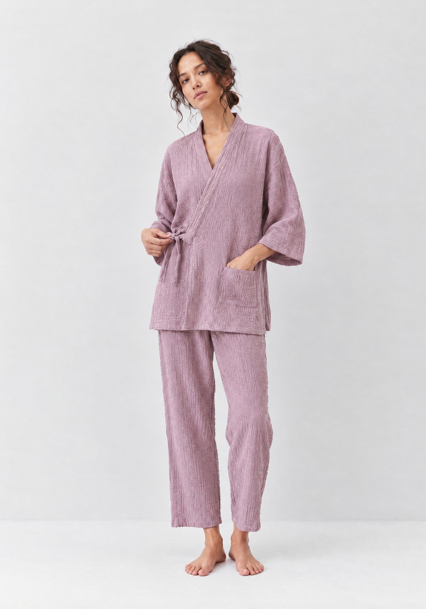 Kimono Pyjama Mauve Poudré en Coton | Mistral