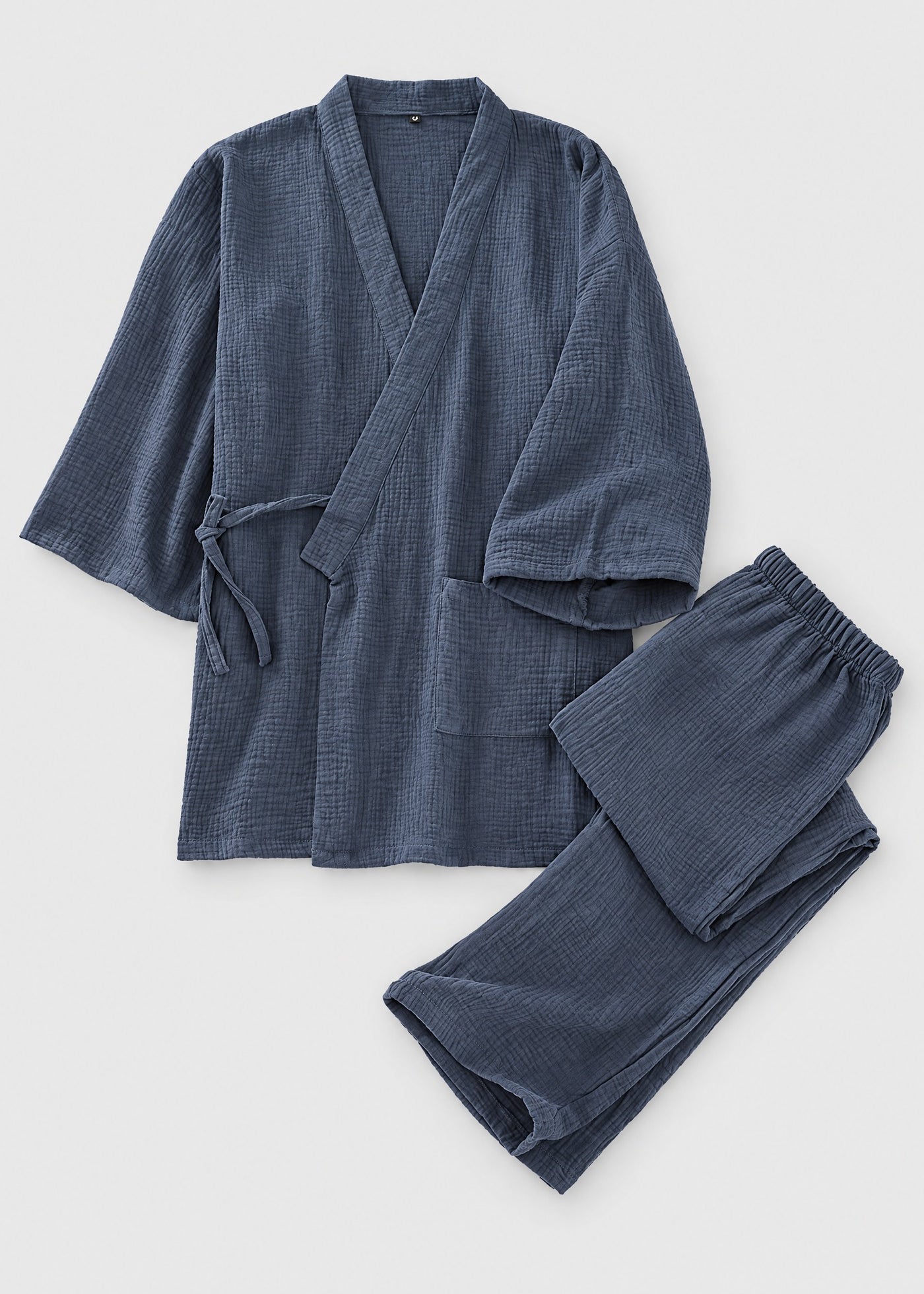 Kimono Pyjama Bleu Ardoise en Coton | Nagi