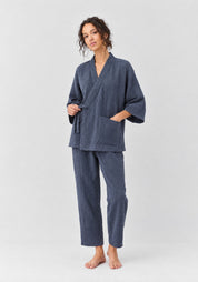 Kimono Pyjama Bleu Ardoise en Coton | Nagi