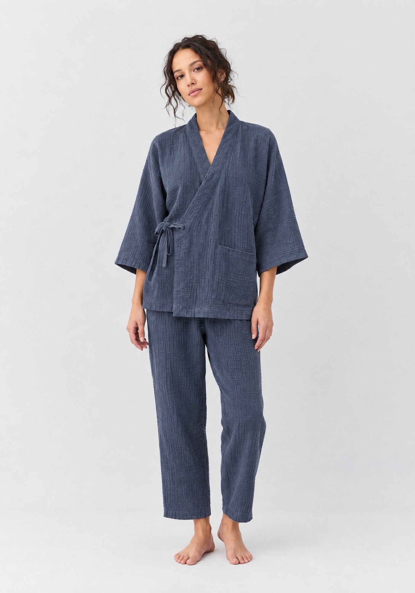 Kimono Pyjama Bleu Ardoise en Coton | Nagi