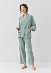 Kimono Pyjama Vert Sauge en Coton | Obi