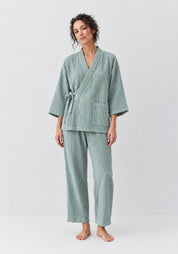 Kimono Pyjama Vert Sauge en Coton | Obi