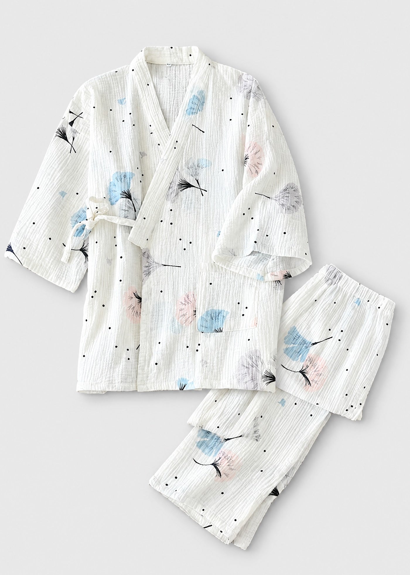 Kimono Pyjama Blanc à Pissenlits en Coton | Ryōan