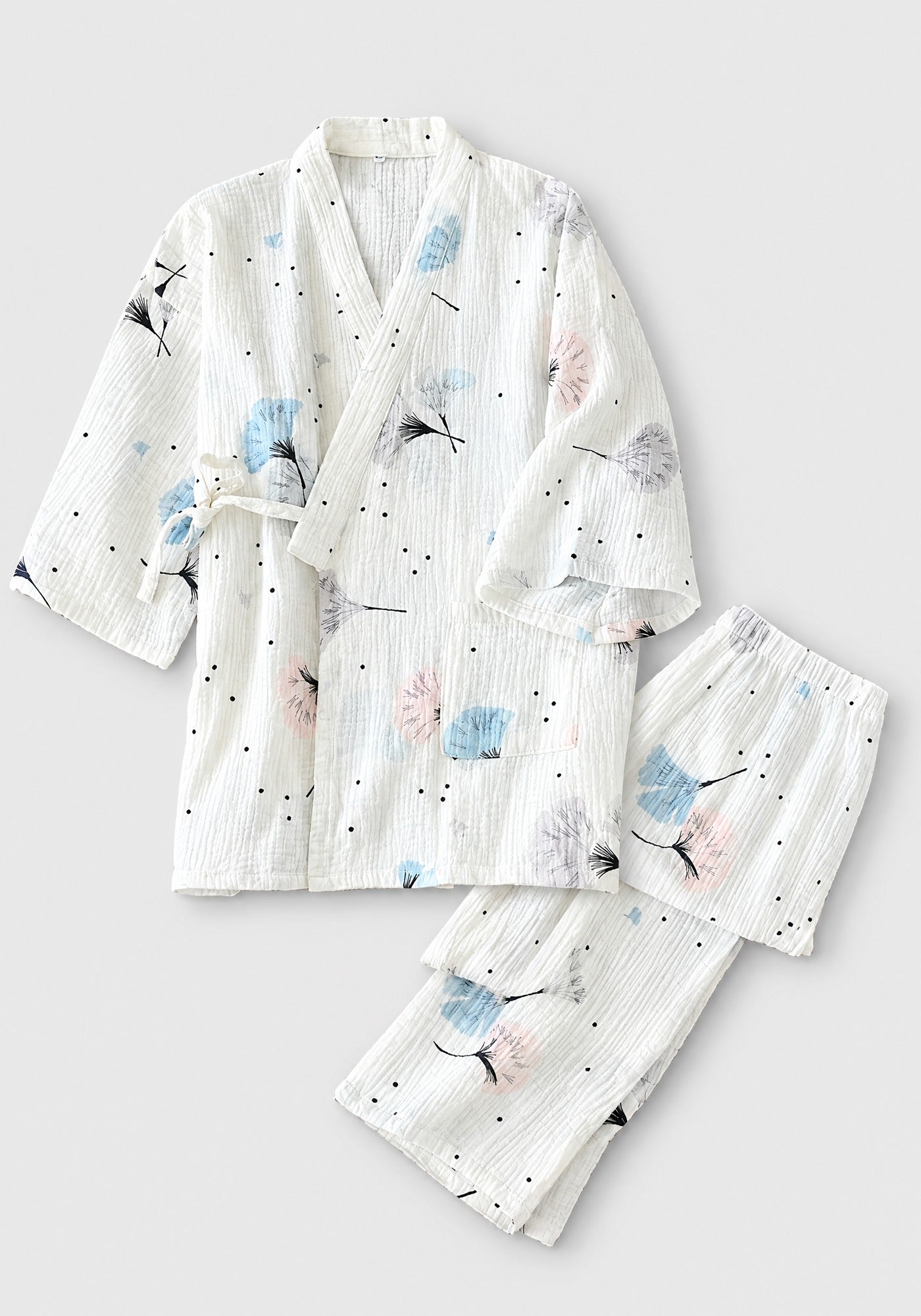 Kimono Pyjama Blanc à Pissenlits en Coton | Ryōan