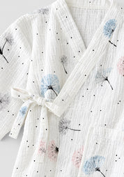Kimono Pyjama Blanc à Pissenlits en Coton | Ryōan