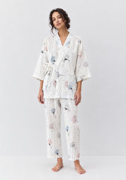 Kimono Pyjama Blanc à Pissenlits en Coton | Ryōan