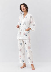 Kimono Pyjama Blanc à Pissenlits en Coton | Ryōan