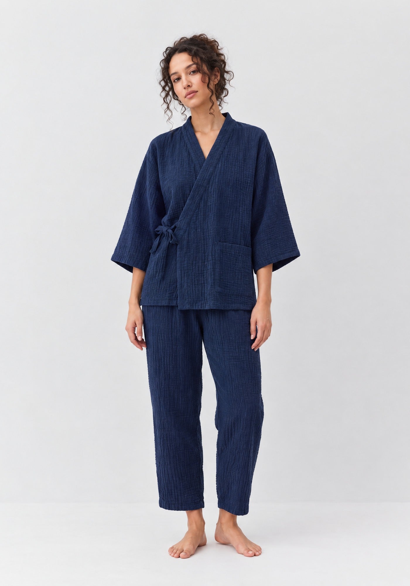 Kimono Pyjama Bleu Marine en Coton | Soyō