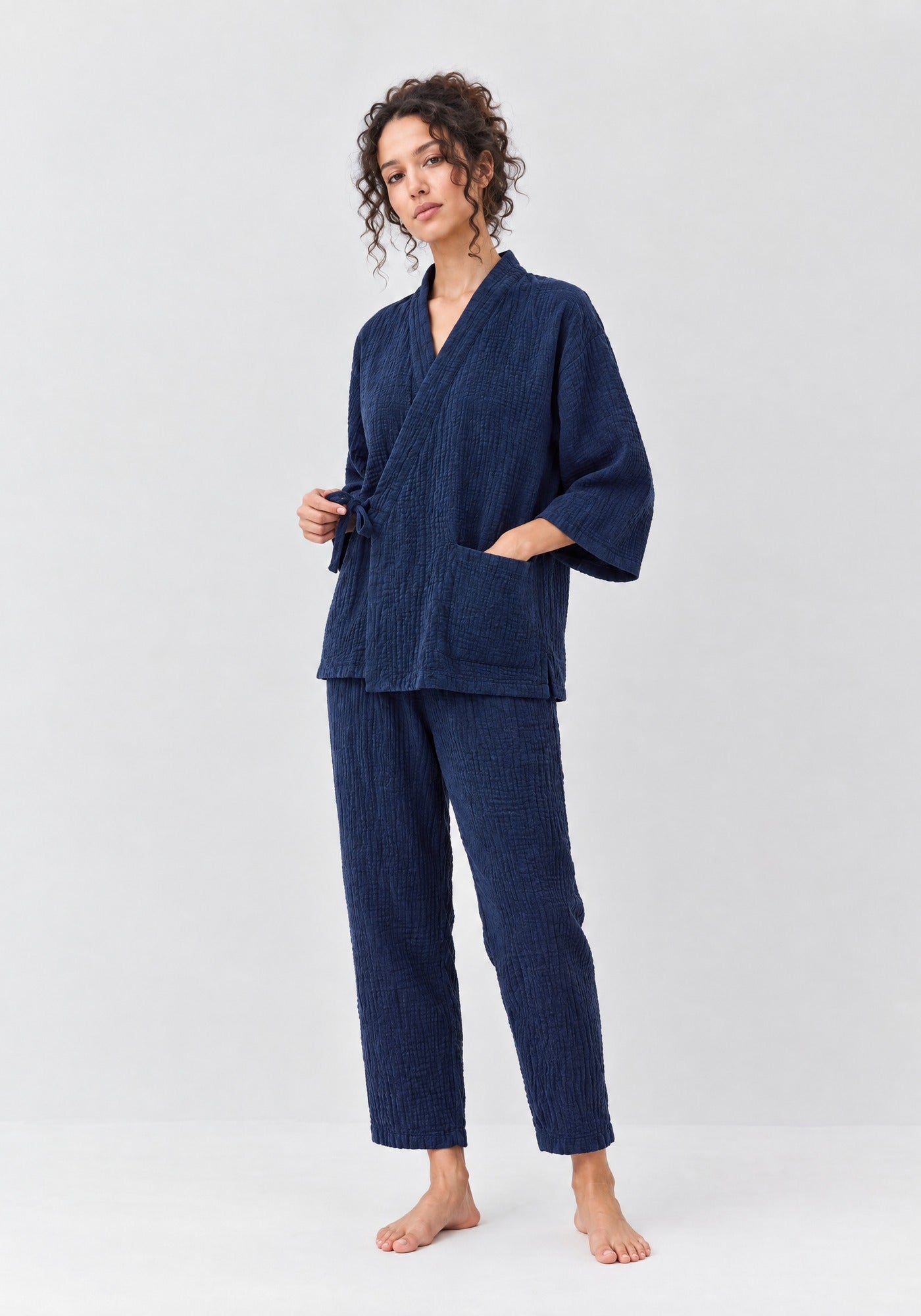 Kimono Pyjama Bleu Marine en Coton | Soyō