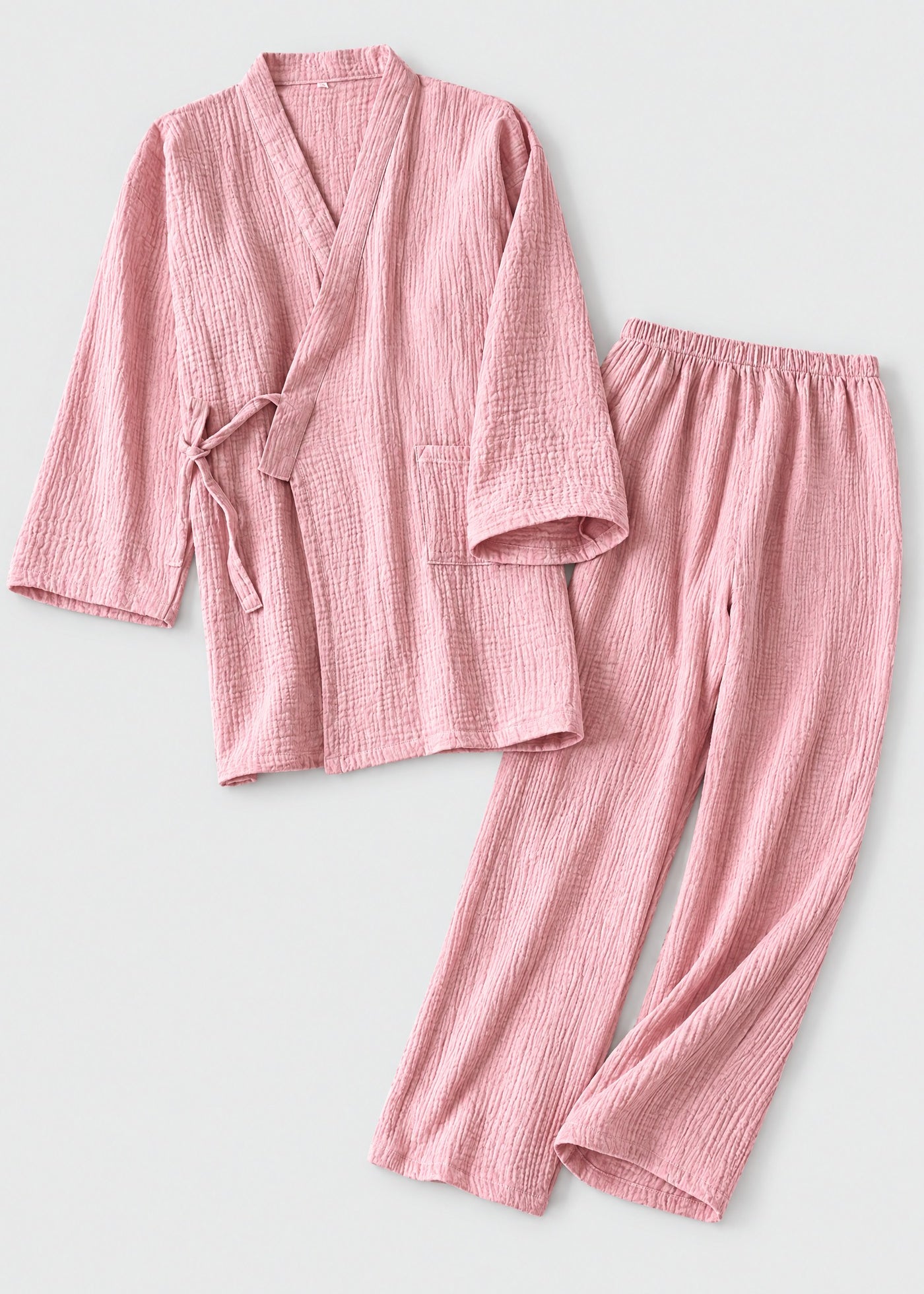 Kimono Pyjama Rose Poudré en Coton | Tsukiya