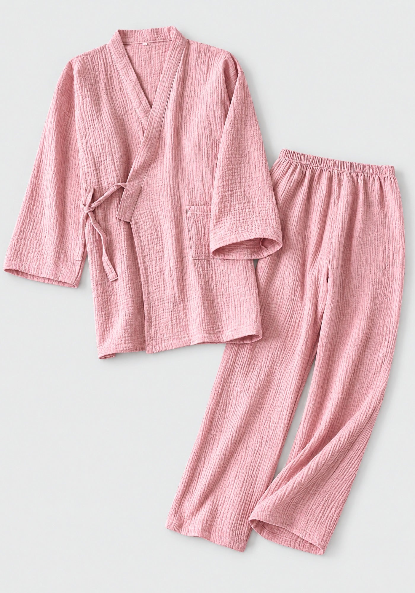 Kimono Pyjama Rose Poudré en Coton | Tsukiya