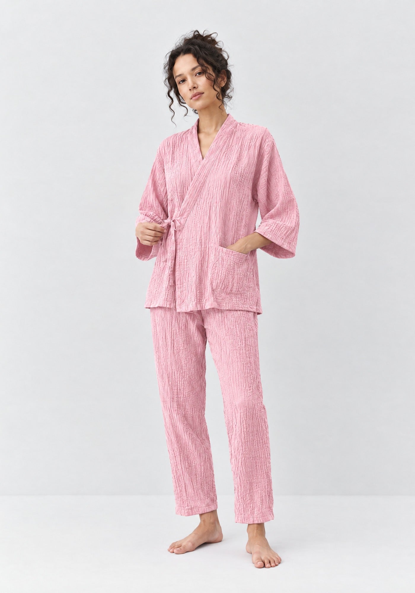 Kimono Pyjama Rose Poudré en Coton | Tsukiya
