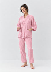 Kimono Pyjama Rose Poudré en Coton | Tsukiya