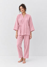 Kimono Pyjama Rose Poudré en Coton | Tsukiya