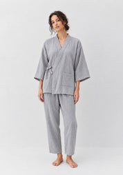 Kimono Pyjama Gris Clair en Coton | Yumé