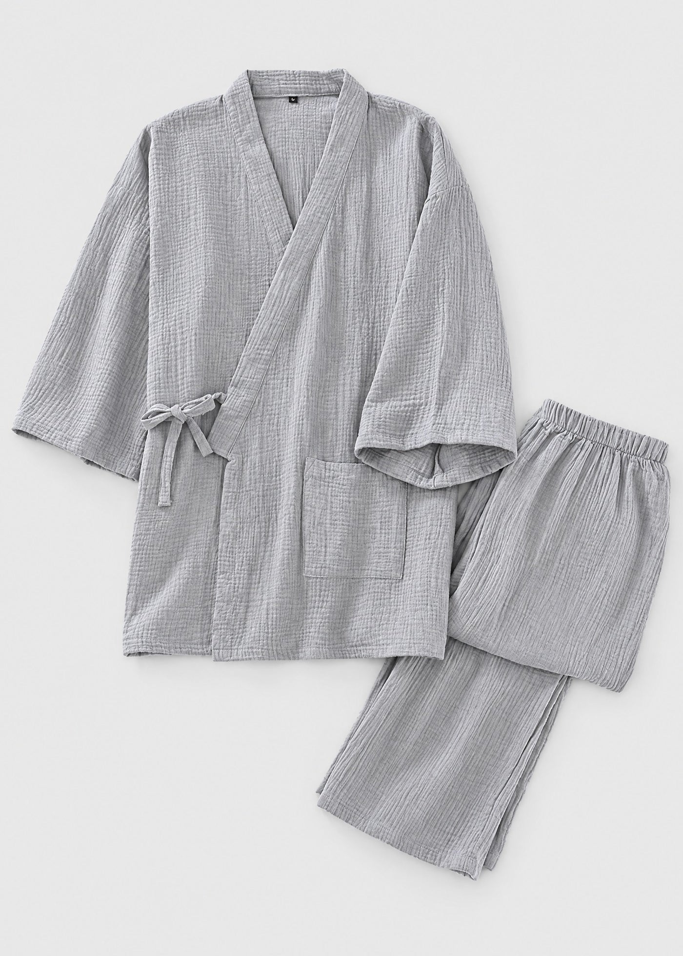 Kimono Pyjama Gris Clair en Coton | Yumé