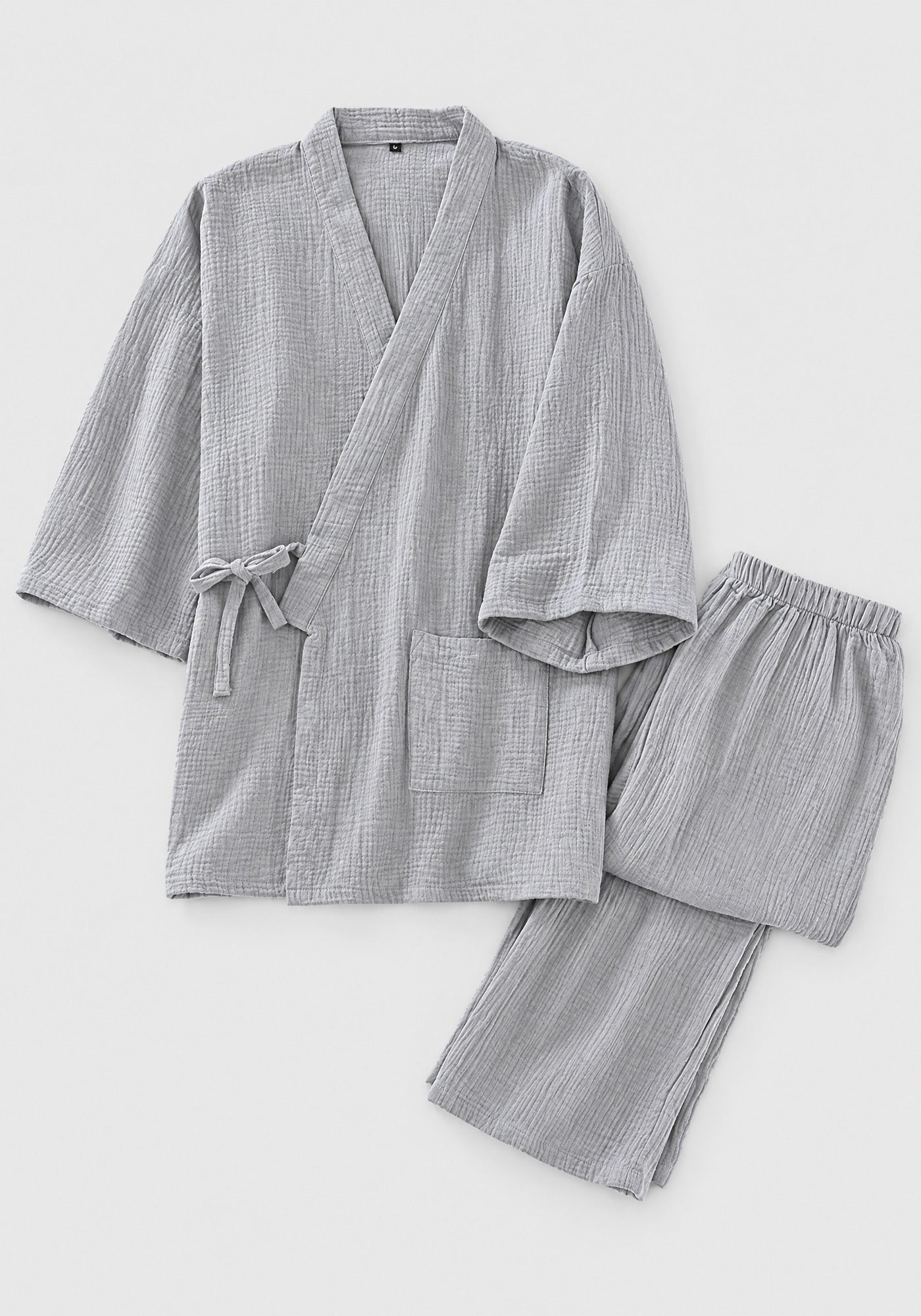 Kimono Pyjama Gris Clair en Coton | Yumé