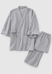 Kimono Pyjama Gris Clair en Coton | Yumé