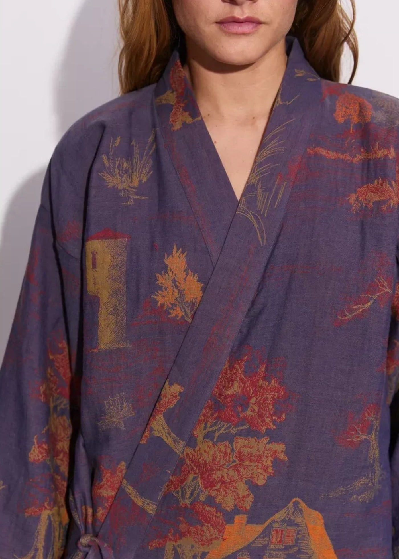 Peignoir kimono bleu femme | Mizuki
