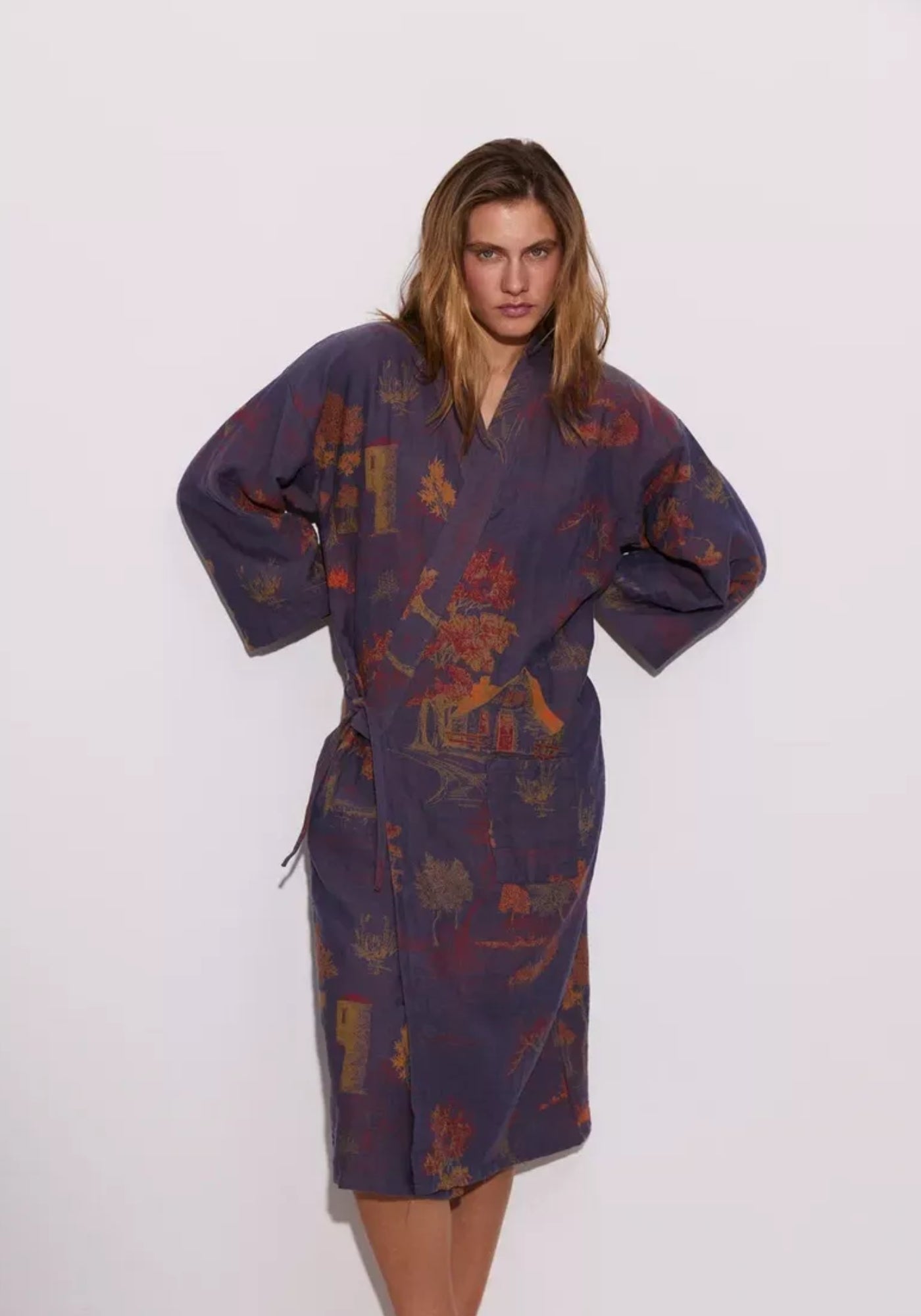 Peignoir kimono bleu femme | Mizuki