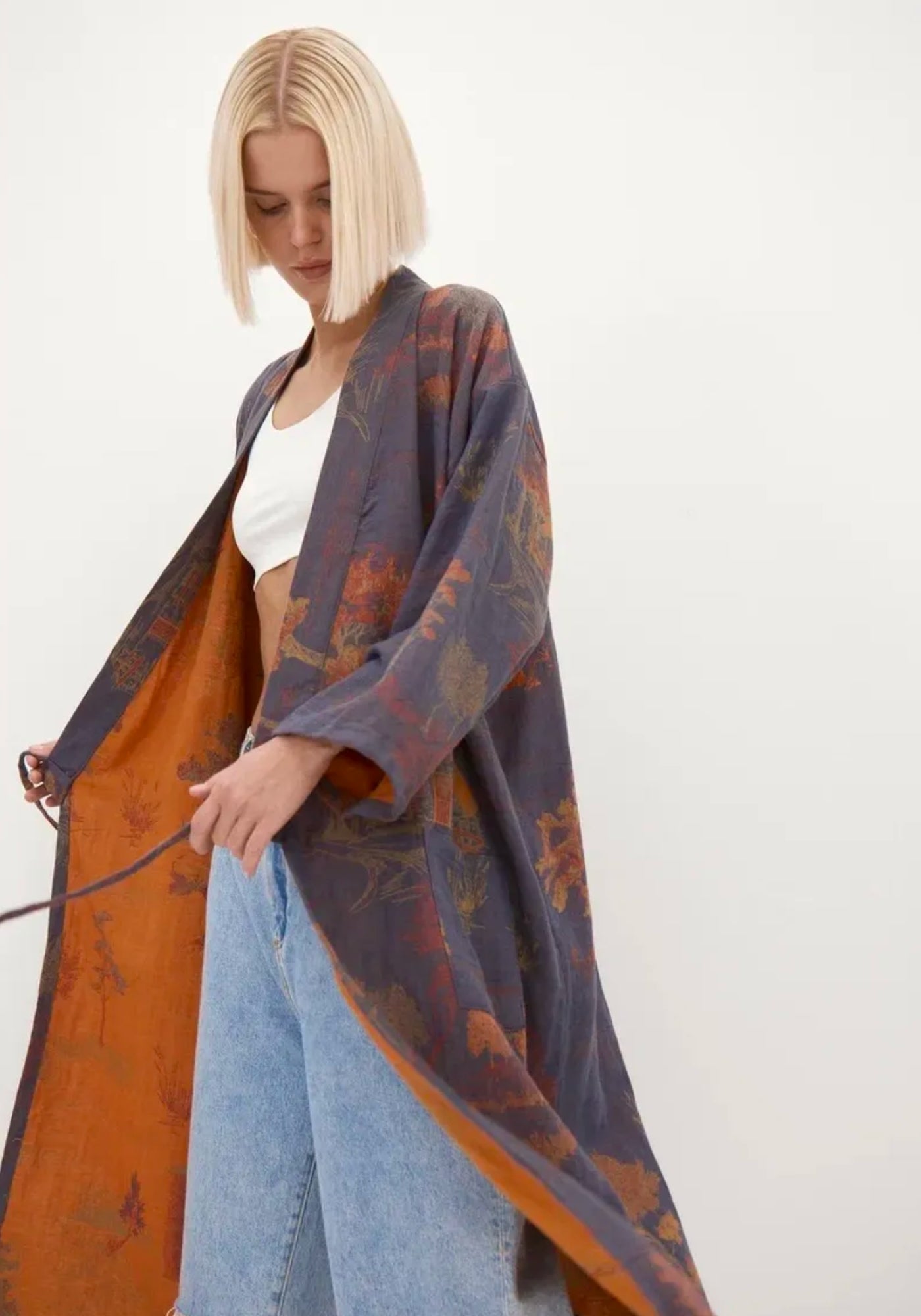 Peignoir kimono bleu femme | Mizuki