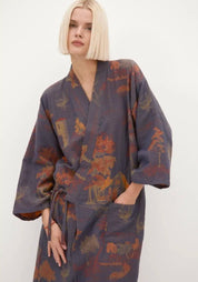 Peignoir kimono bleu femme | Mizuki