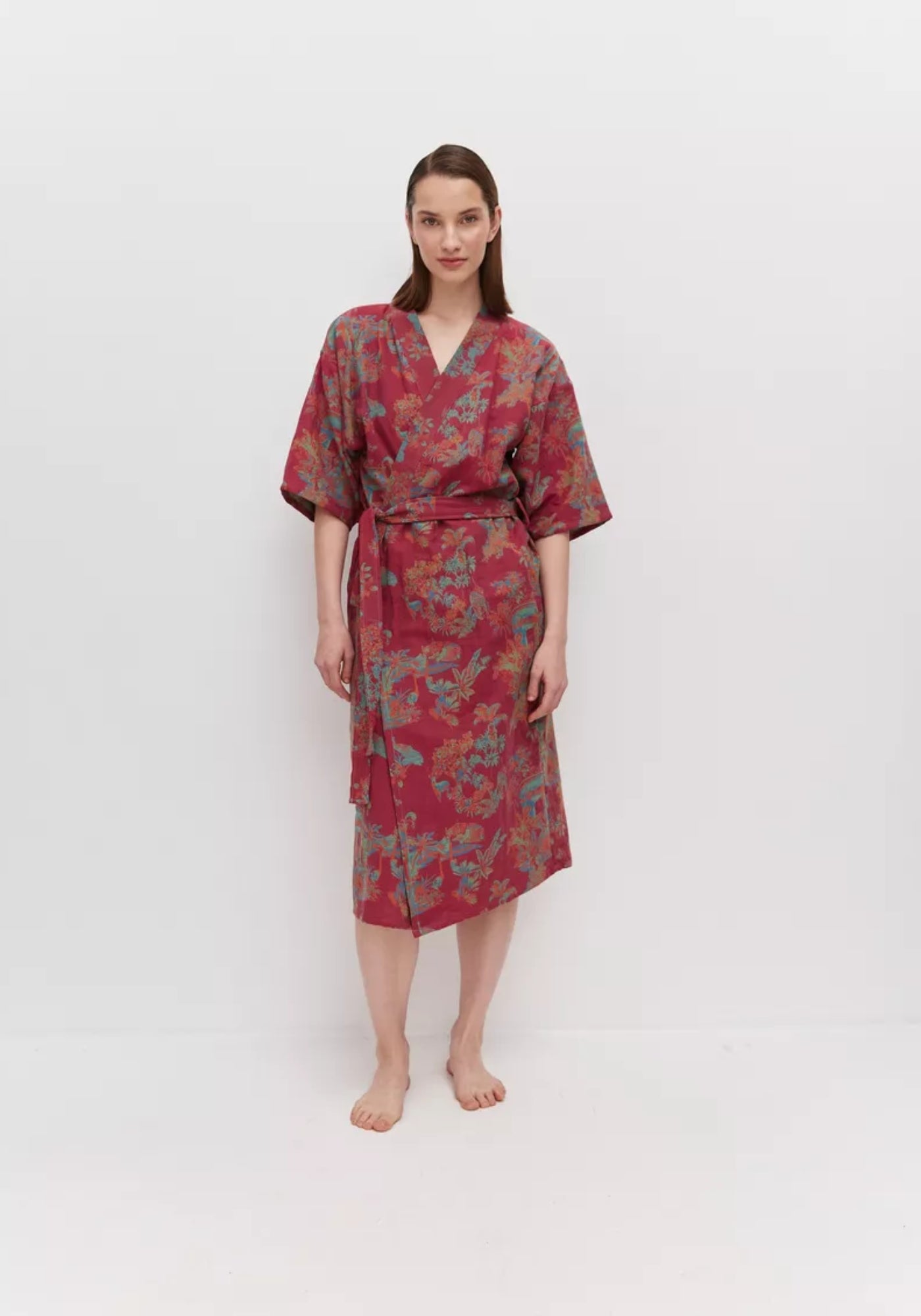 Peignoir kimono rouge femme | Kyoto Rouge framboise / S