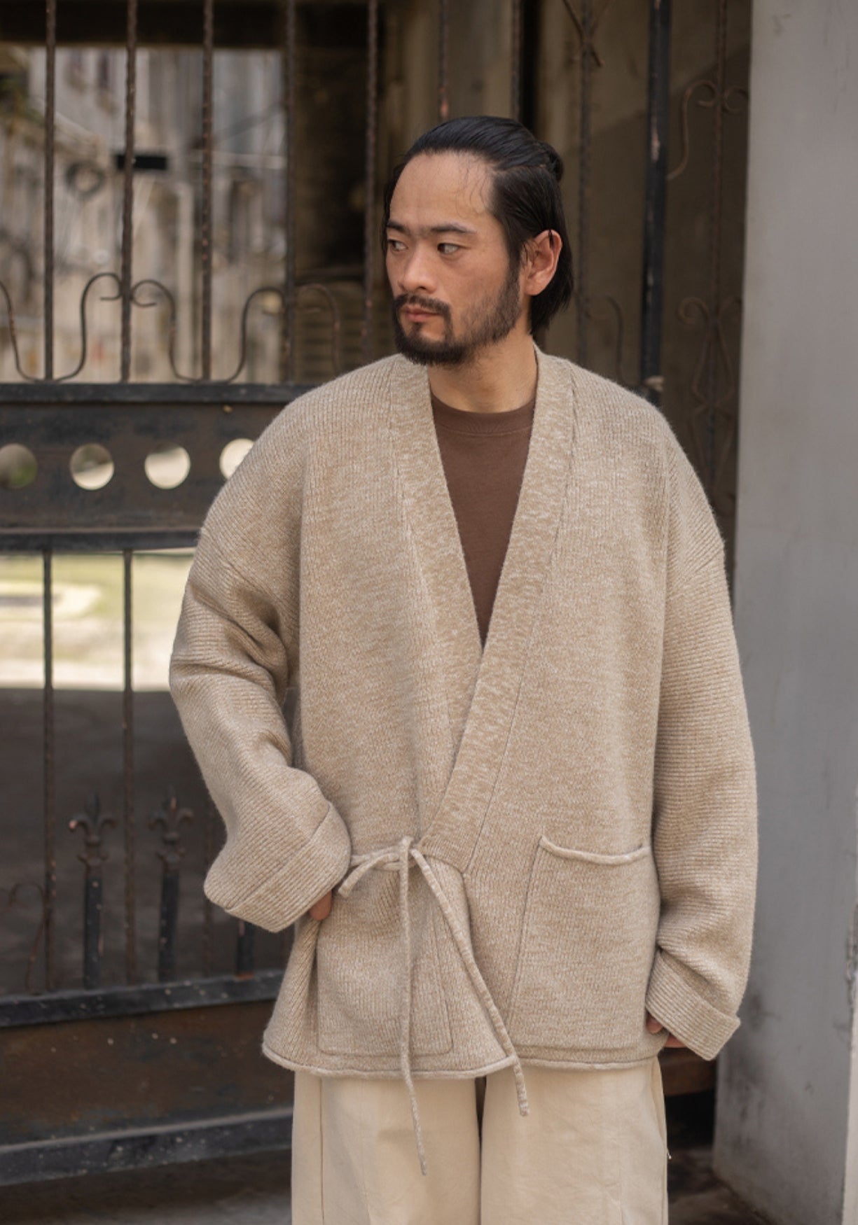 pull kimono laine gris cache coeur