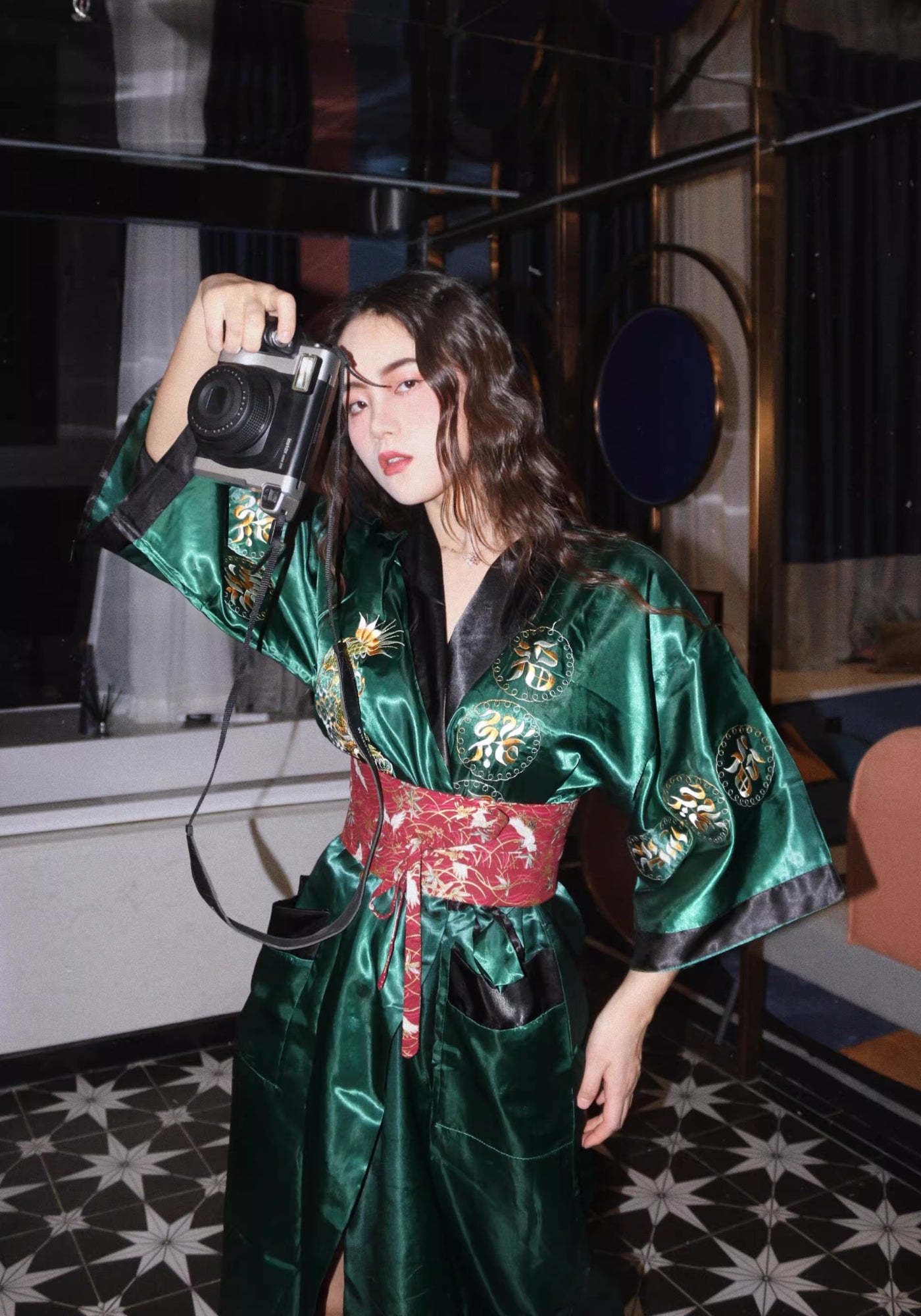 Robe kimono verte pour femme