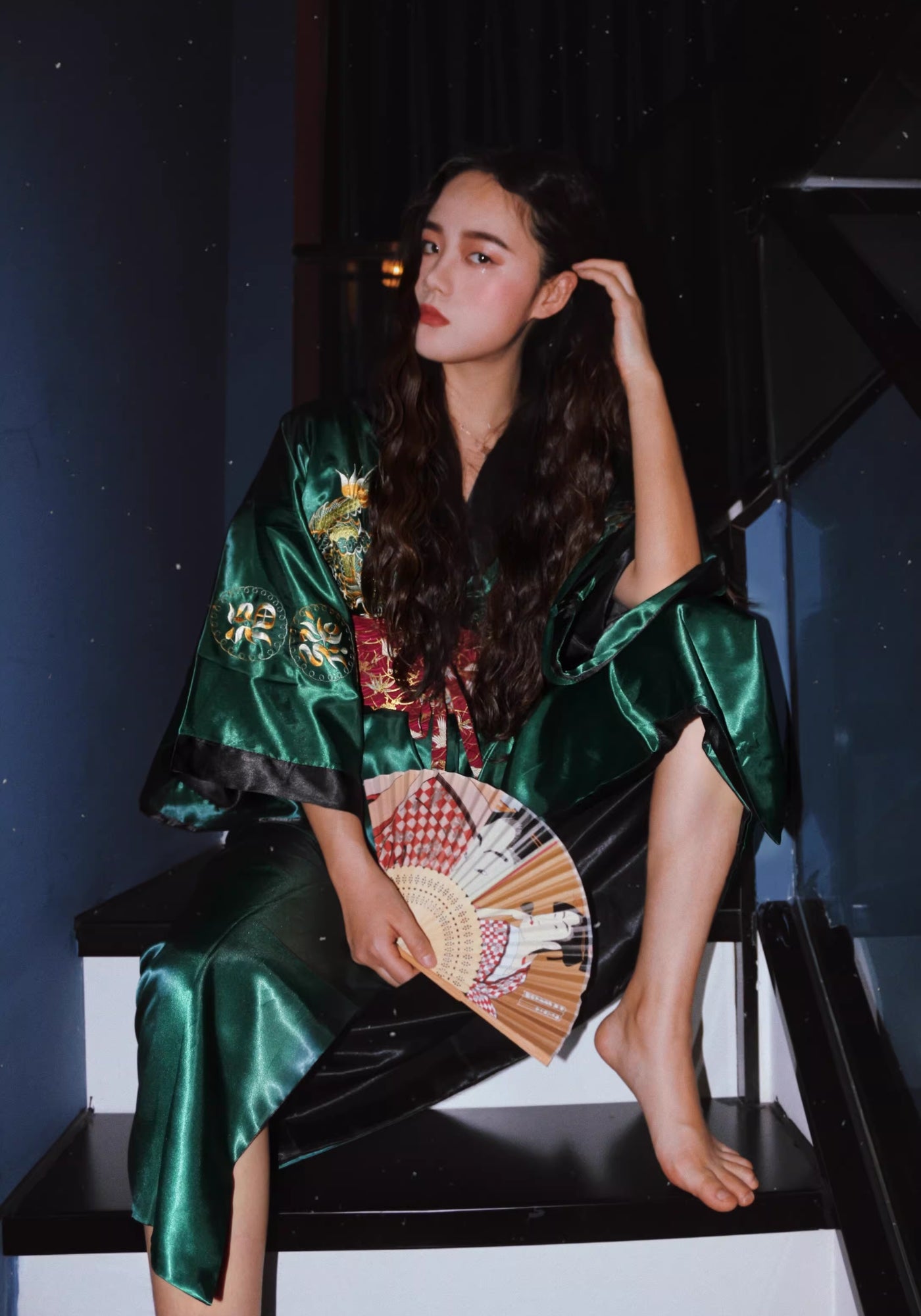 Robe kimono verte pour femme