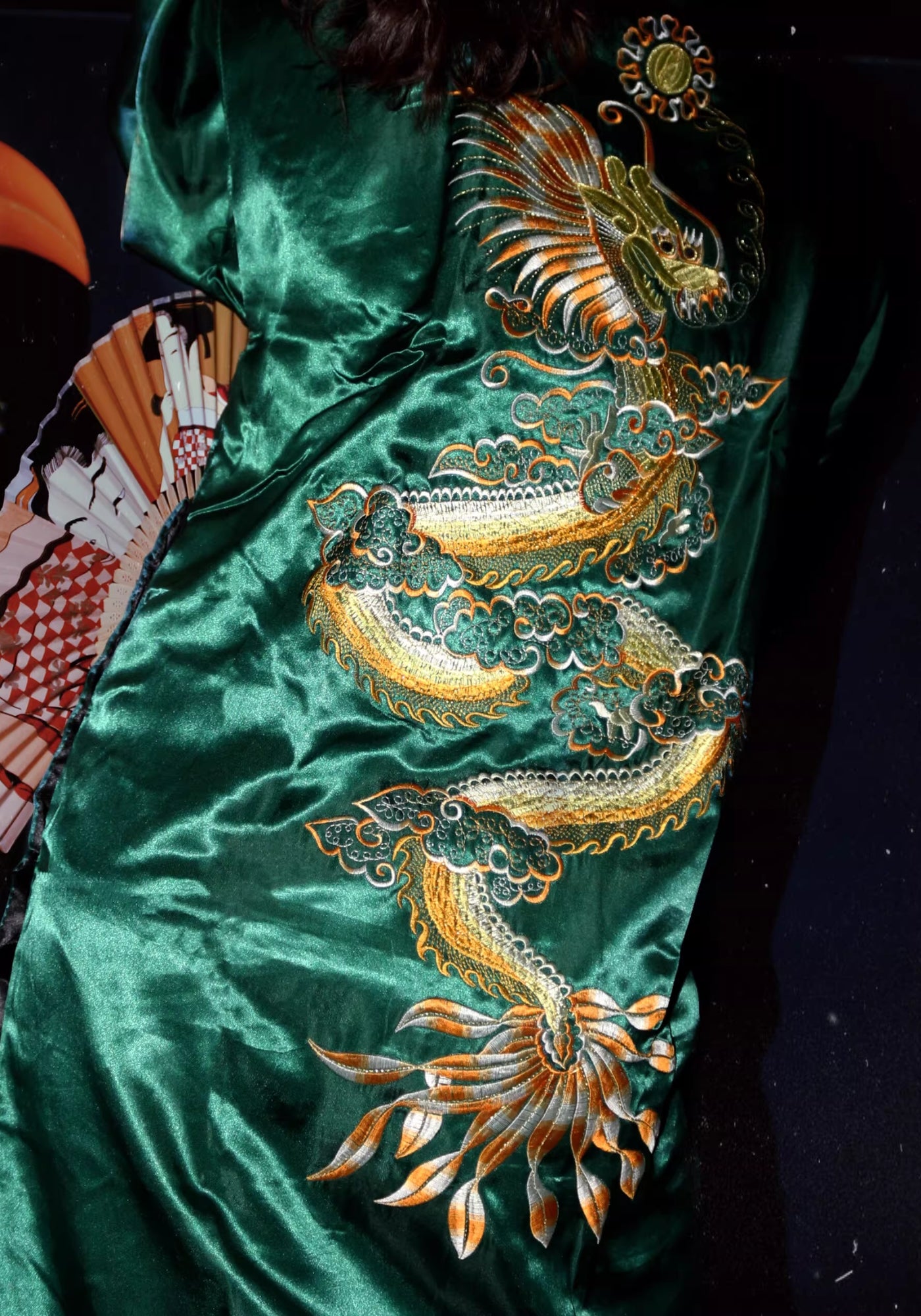 Green Kimono Dress | Reversible Satin Style Dark Green / S Green Kimono Dress | Reversible Satin Style Dark Green / S