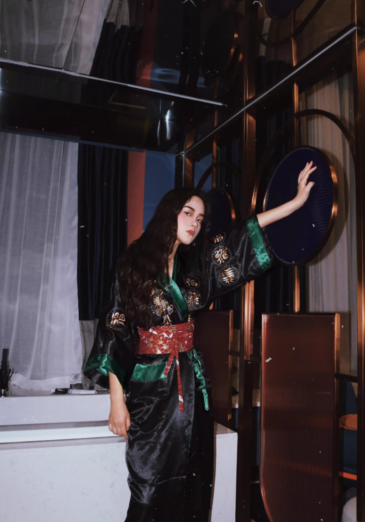 Robe kimono verte pour femme