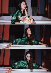 Robe kimono verte pour femme