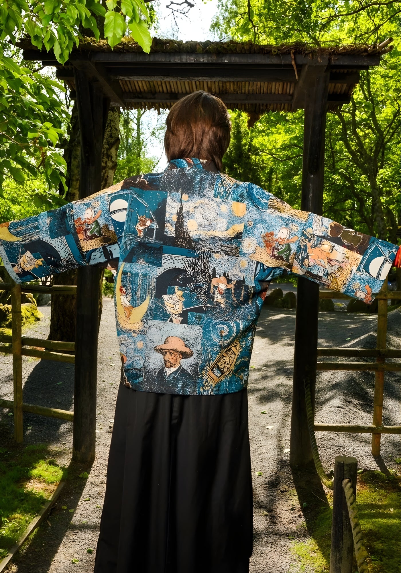 Veste kimono à motifs en jacquard