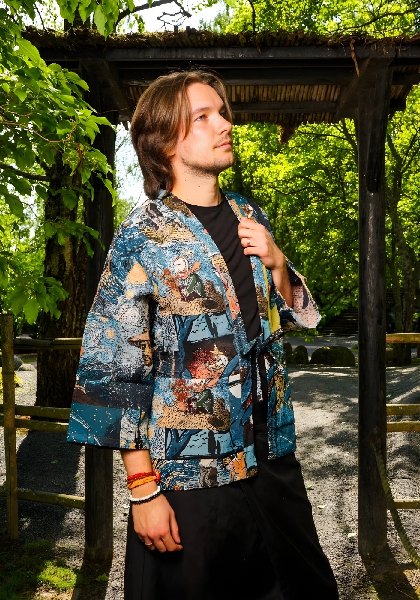 Veste kimono à motifs en jacquard