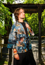 Veste kimono à motifs en jacquard