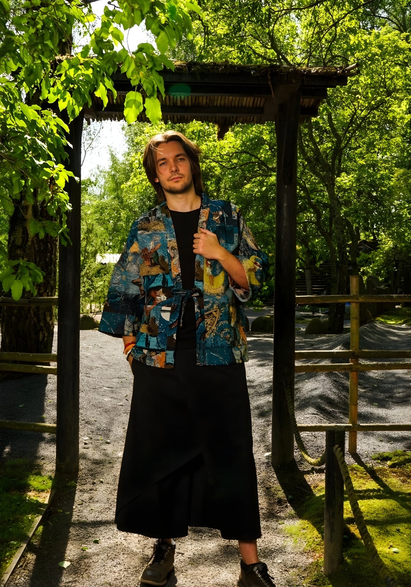 Veste kimono à motifs en jacquard