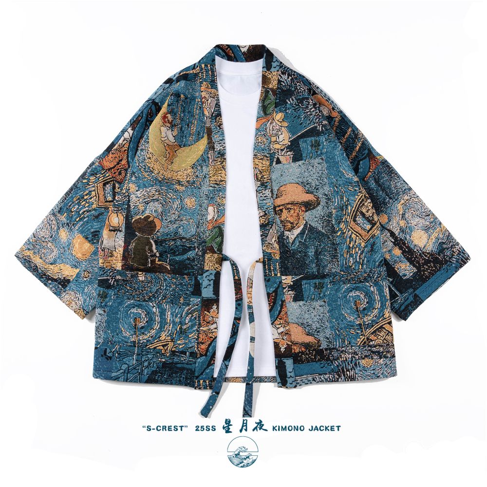 Veste kimono à motifs en jacquard