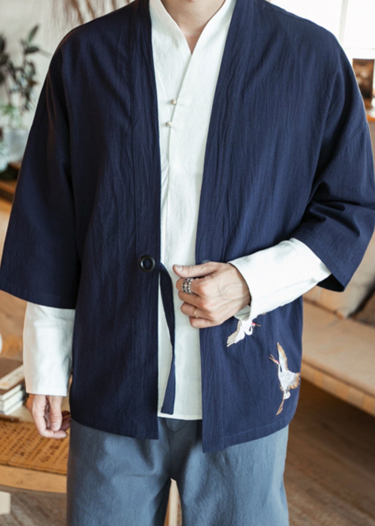 veste kimono bleu Faucon céleste