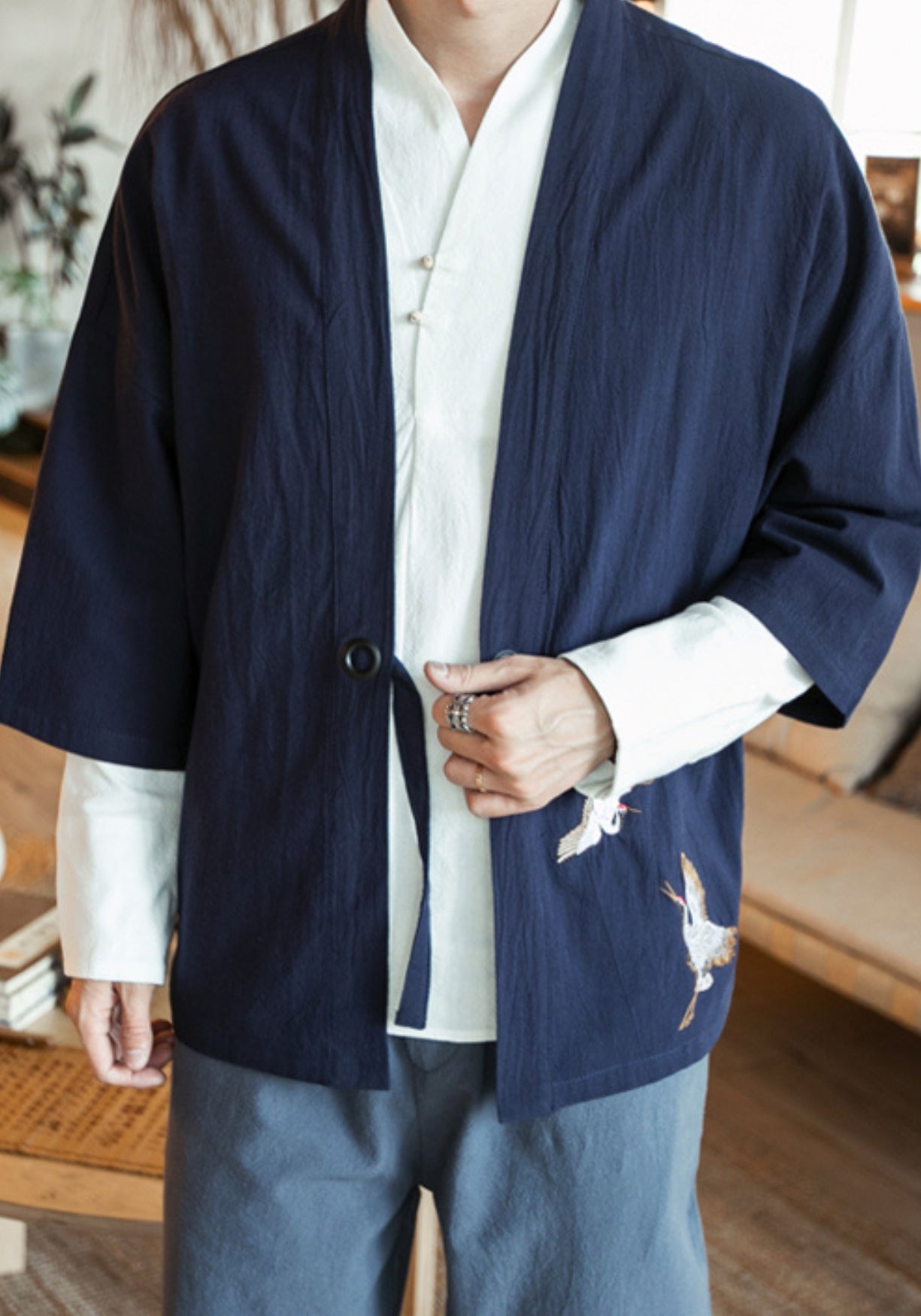 veste kimono bleu Faucon céleste