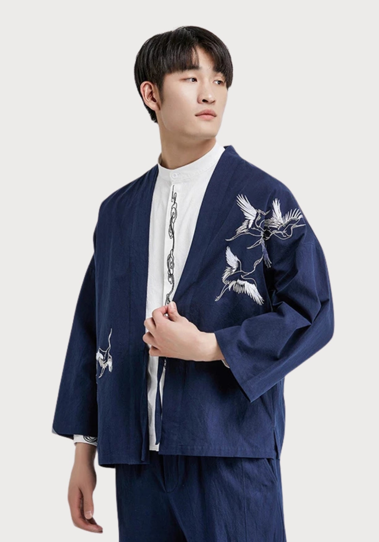 Veste kimono brodée bleu marine avelin