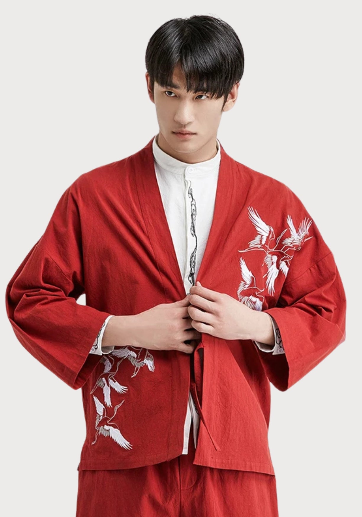 Veste kimono brodée rouge avelin