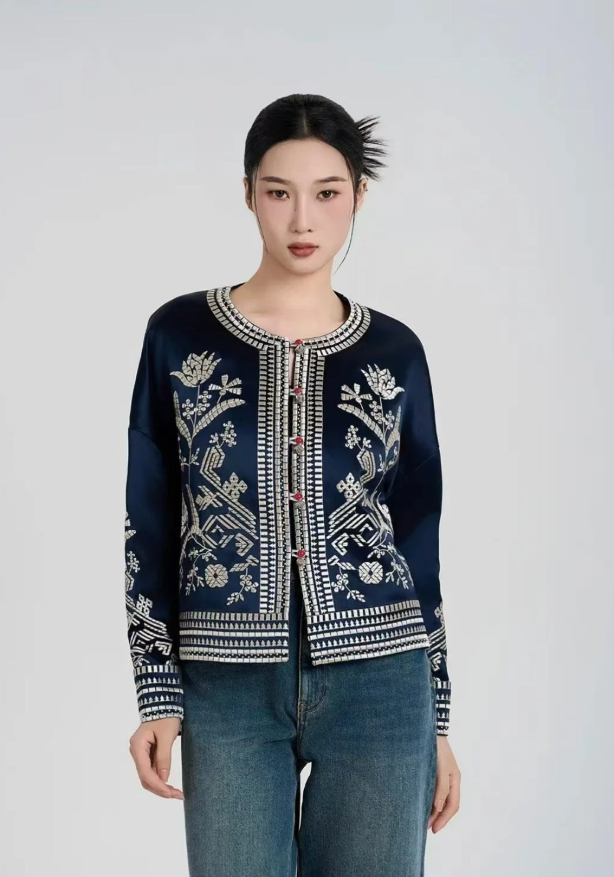 Veste kimono en soie | Éliane Bleu nuit / S