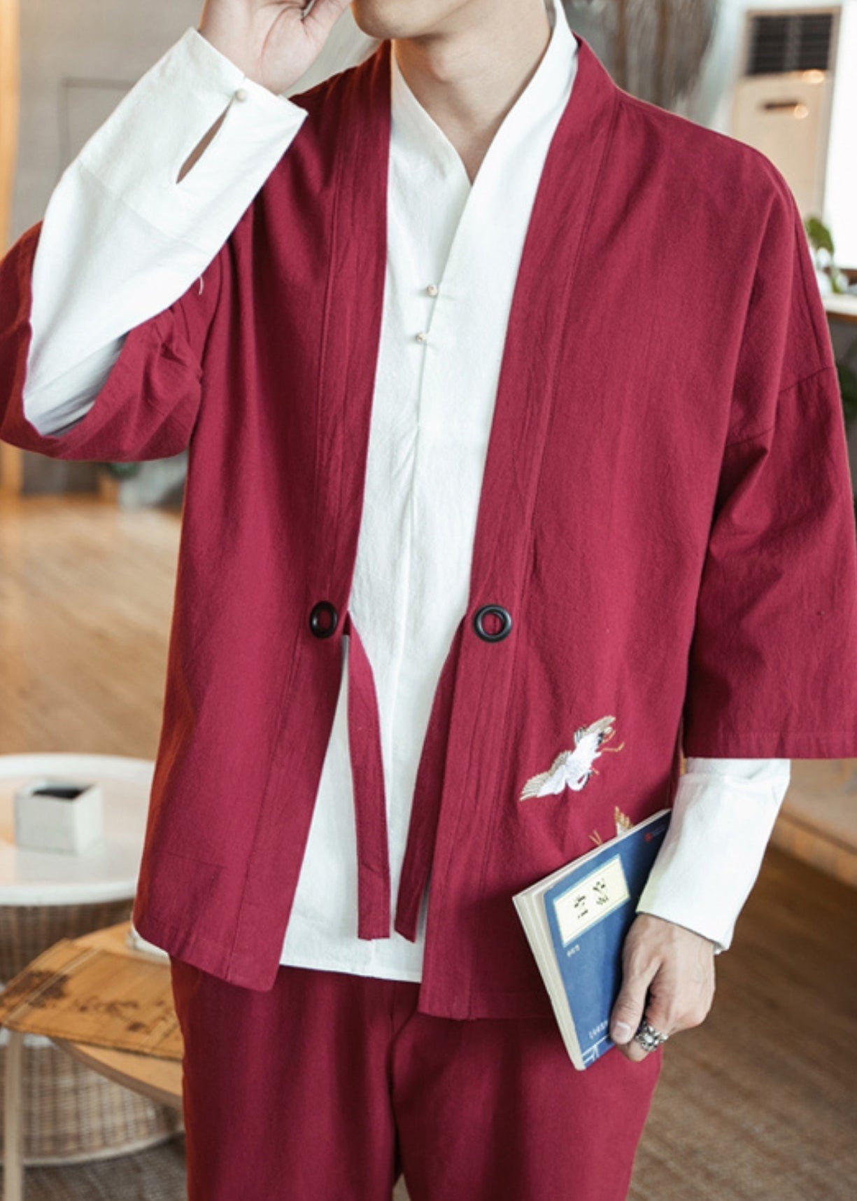veste kimono rouge Faucon céleste