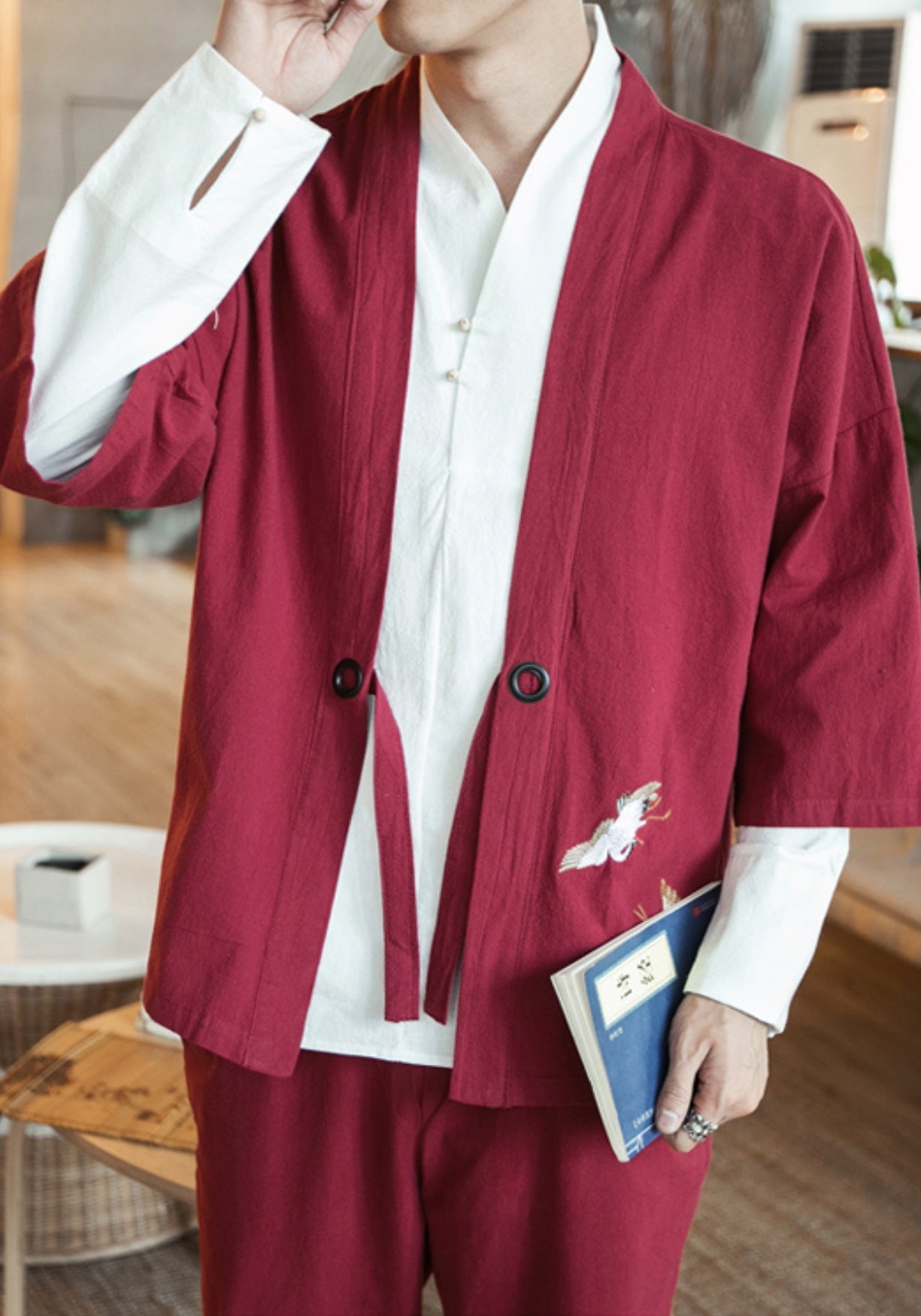 veste kimono rouge Faucon céleste