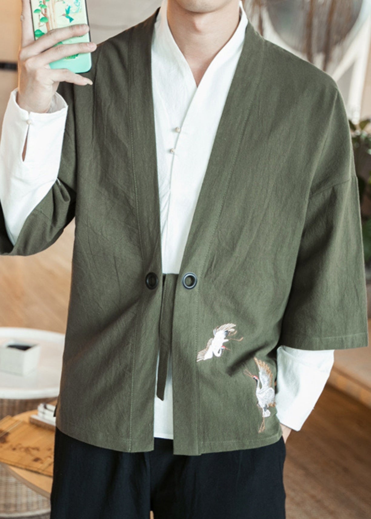 veste kimono verte Faucon céleste